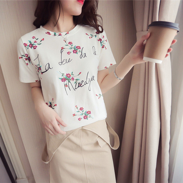 Μεγάλη μπλούζα με κοντά μανίκια άνθος σε δύο χρώματα