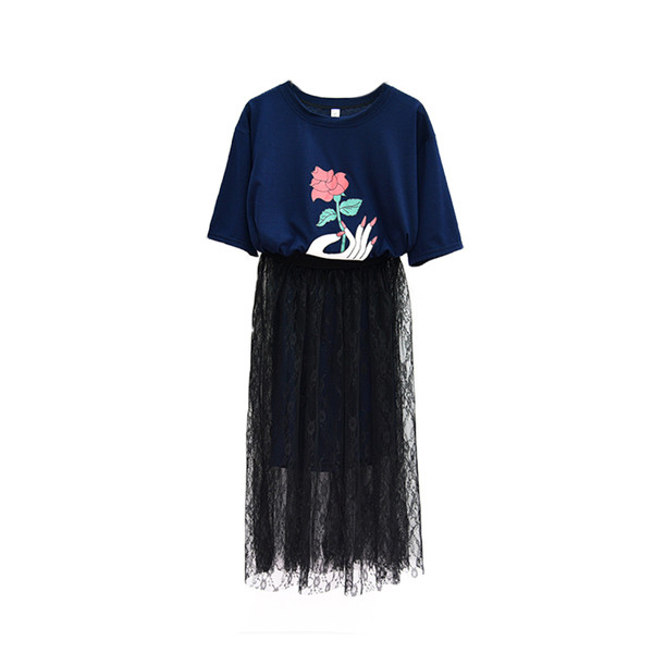 Πολλές σύγχρονες γυναίκες φόρεμα σε δύο χρώματα με μπουκετάκια εφαρμογή