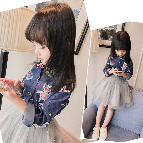 Много интересна детска момичешка шарена ризка с дълги ръкавчета