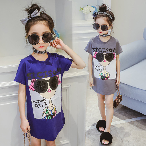 Шикозна детска дълга блуза с къс ръкав за момичета в 2 цвята