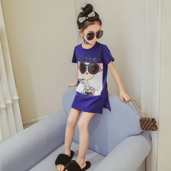 Шикозна детска дълга блуза с къс ръкав за момичета в 2 цвята