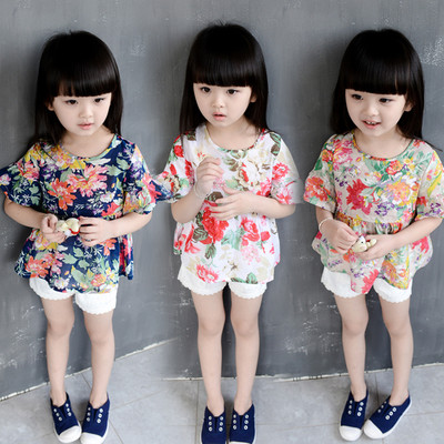 Свежа пролетно-лятна риза с къс ръкав с флорални мотиви за момичета в 2 цвята