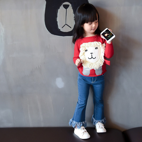 Стилни пролетни дънки за момичета с ластик и симпатични ресни