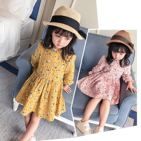 Πολλά φρέσκα παιδιά μακρύ μανίκι φόρεμα σε ροζ και κίτρινο