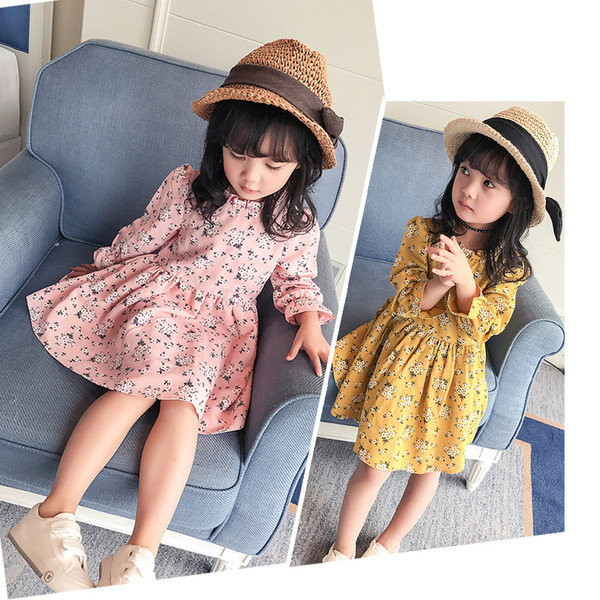 Πολλά φρέσκα παιδιά μακρύ μανίκι φόρεμα σε ροζ και κίτρινο