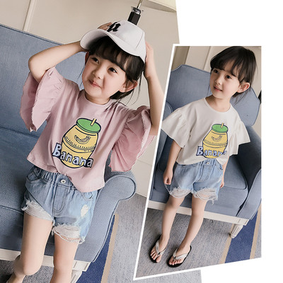 Детска блузка с къс широк ръкав и апликацийка в два цвята
