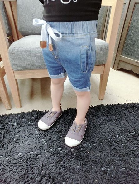 Ластични къси дънкови панталони с връзки