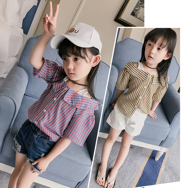 Интересен модел риза за момичета - раирана с голи рамене