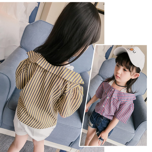 Интересен модел риза за момичета - раирана с голи рамене