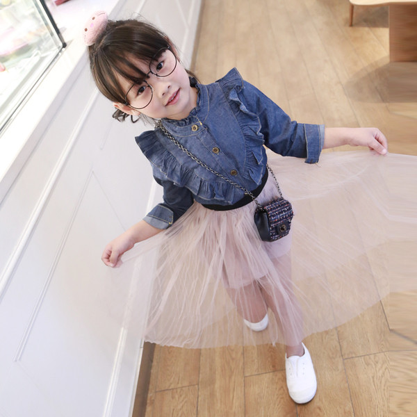 Дънкова ежеднвна ризка с широки ръкави за момиченце 