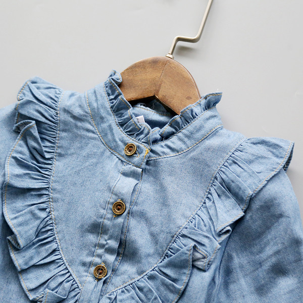 Дънкова ежеднвна ризка с широки ръкави за момиченце 