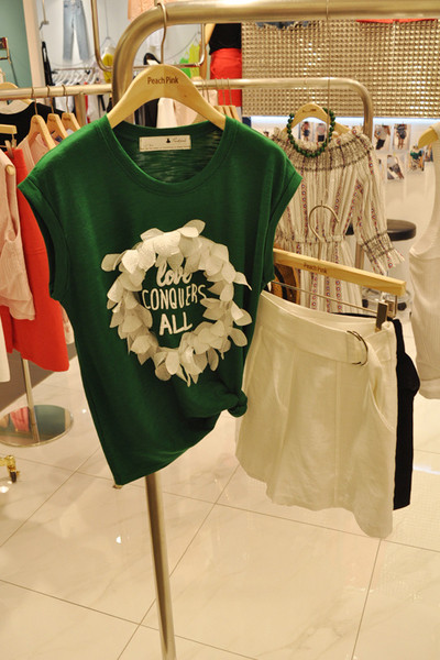 Βαμβάκι κυρίες αμάνικο T-shirt με τρισδιάστατο λουλούδι