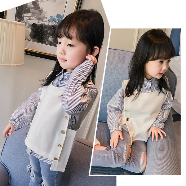 Σετ ριγέ πουκάμισο και  λευκή ζακέτα για κορίτσια