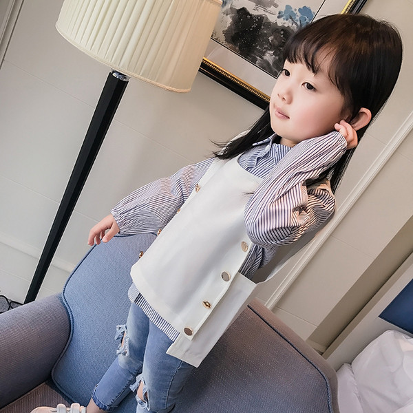 Σετ ριγέ πουκάμισο και  λευκή ζακέτα για κορίτσια