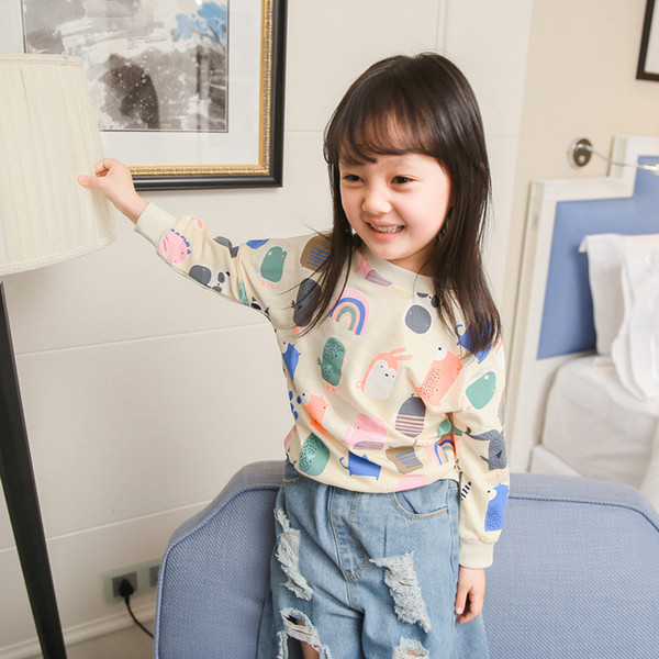 Свежа памучна тениска за сезон пролет/есен с анимации за момичета