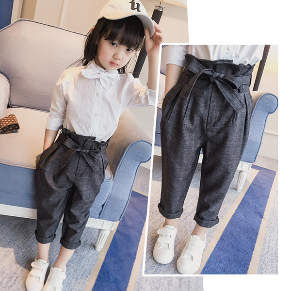 Актуални небрежни панталони за момичета с колан-панделка