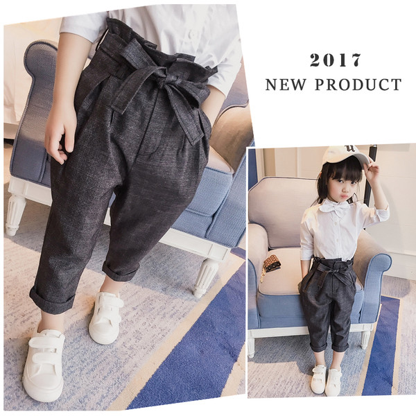 Актуални небрежни панталони за момичета с колан-панделка