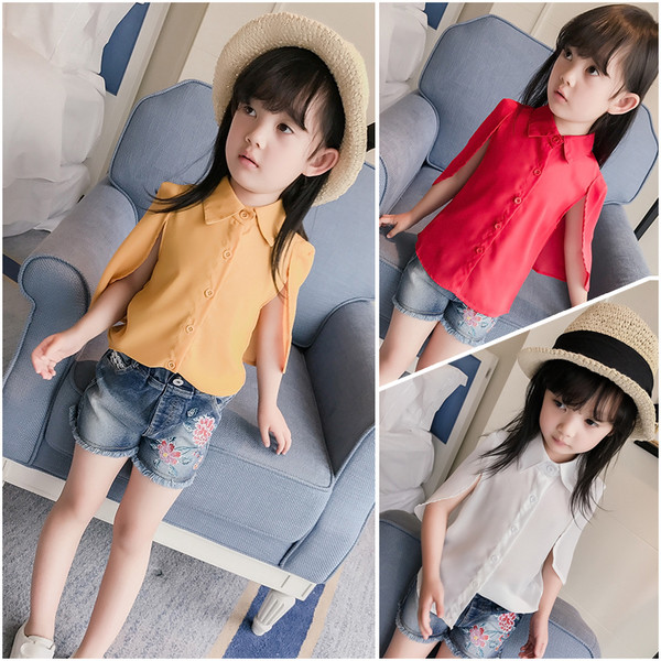 Симпатична шифонена риза с цепнати ръкави в няколко цвята за момичета