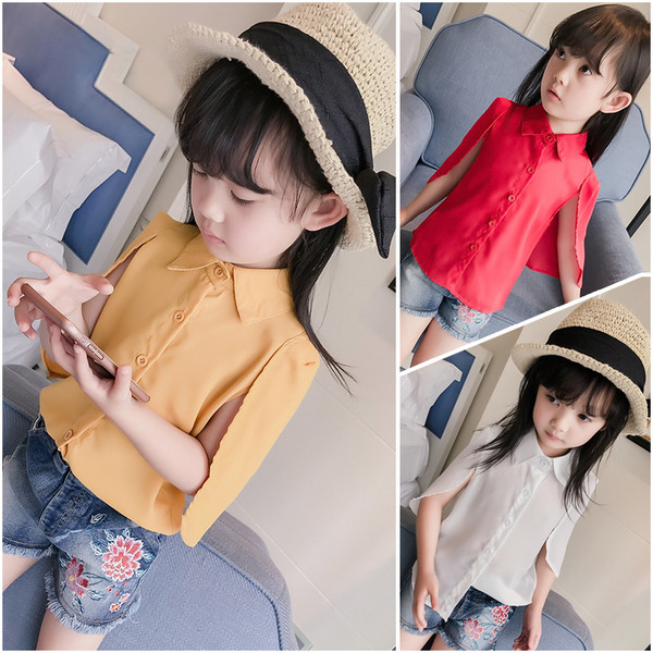 Симпатична шифонена риза с цепнати ръкави в няколко цвята за момичета