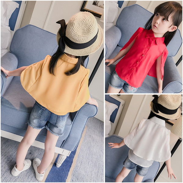 Симпатична шифонена риза с цепнати ръкави в няколко цвята за момичета