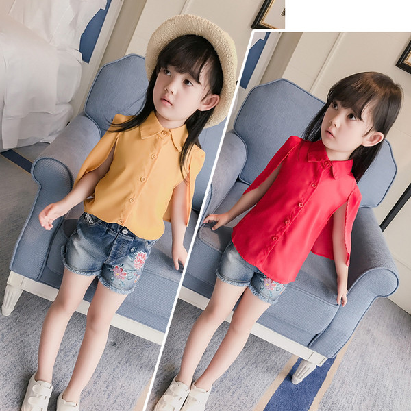 Симпатична шифонена риза с цепнати ръкави в няколко цвята за момичета