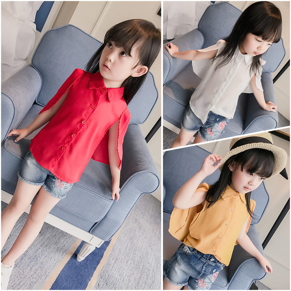 Симпатична шифонена риза с цепнати ръкави в няколко цвята за момичета