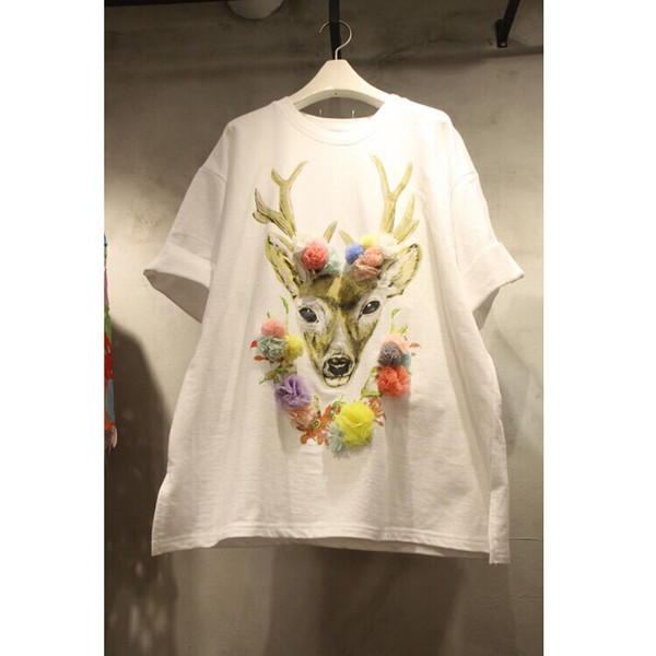 Καθημερινά λευκό πουκάμισο με κοντά μανίκια και απλικέ ταράνδων