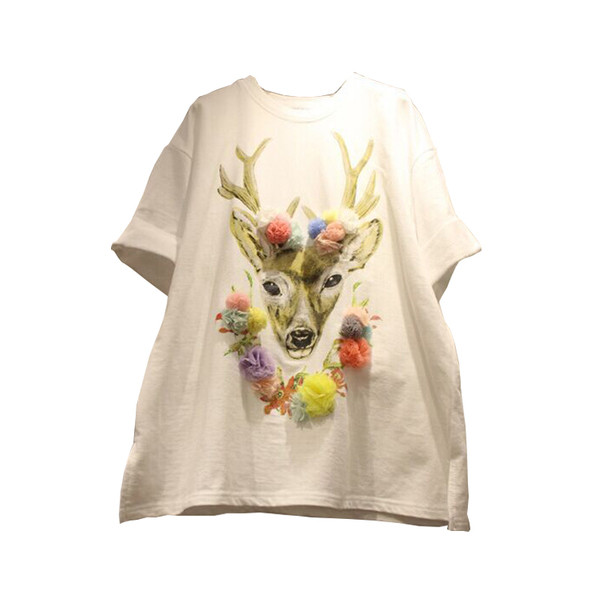 Καθημερινά λευκό πουκάμισο με κοντά μανίκια και απλικέ ταράνδων