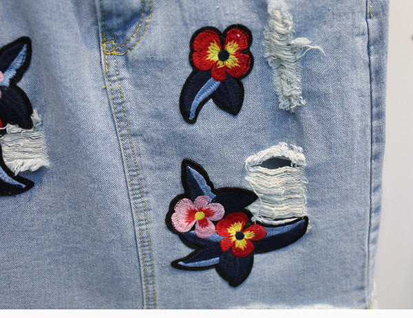 Μια μεγάλη καθημερινή κυρίες τζιν φούστα με κεντήματα και βλεφαρίδες