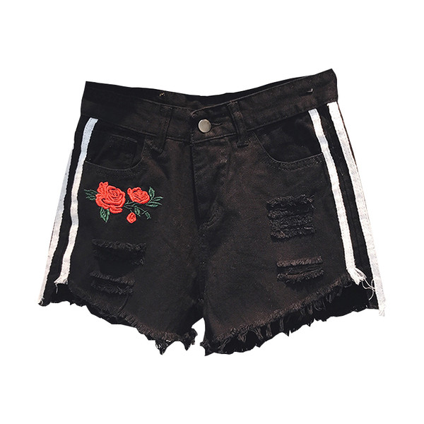 Οι γυναίκες τζιν σορτς σε μαύρο και λευκό με κέντημα