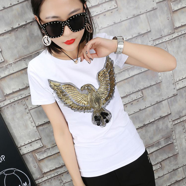 Уникална дамска блуза в черно и бяло с апликация орел