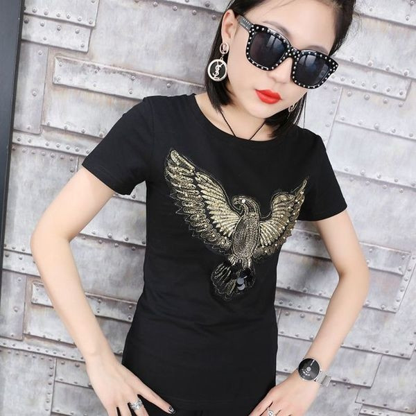 Уникална дамска блуза в черно и бяло с апликация орел