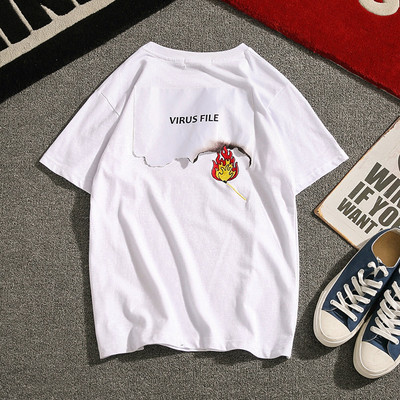 Καθημερινά μπλούζα με κοντά μανίκια σε δύο χρώματα και λεζάντα