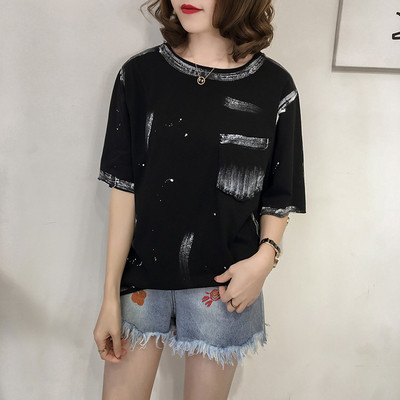 Κομψό κυρίες T-shirt με φαρδιά μανίκια 3/4 με στυλ γραφίτη