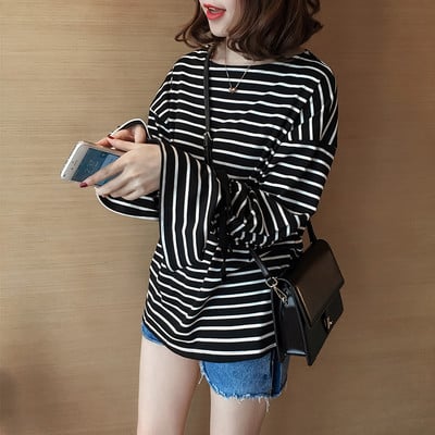 Превъзходна дамска блуза на райета с широки дълги ръкави