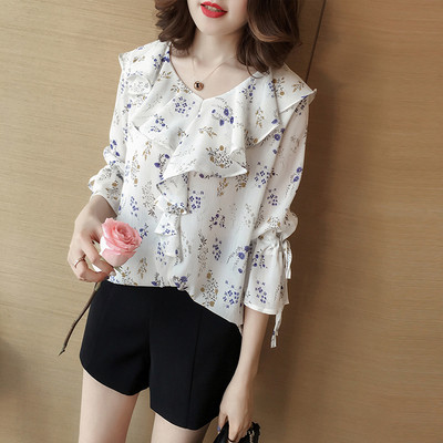 Άνοιξη κυρίες μπλούζα βολάν σιφόν - 2 χρώματα