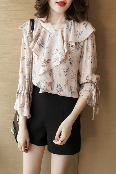 Άνοιξη κυρίες μπλούζα βολάν σιφόν - 2 χρώματα