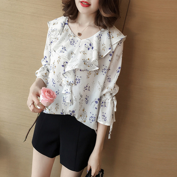 Άνοιξη κυρίες μπλούζα βολάν σιφόν - 2 χρώματα