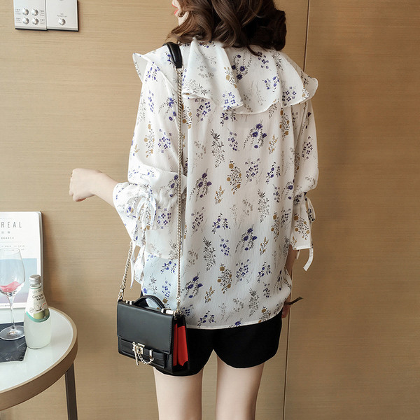 Άνοιξη κυρίες μπλούζα βολάν σιφόν - 2 χρώματα