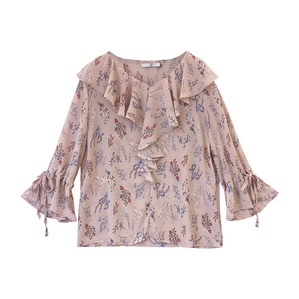 Άνοιξη κυρίες μπλούζα βολάν σιφόν - 2 χρώματα