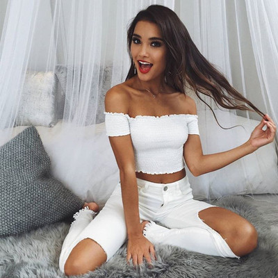 Ελαστική κυρίες βαμβάκι σύντομο αμάνικη μπλούζα σε μαύρο και άσπρο