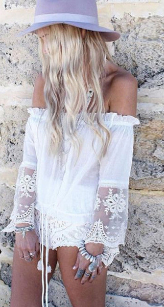 Μεγάλη Κυρίες μακρυμάνικο πουκάμισο με κέντημα και ένα ώμο