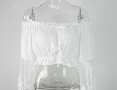 Μεγάλη Κυρίες μακρυμάνικο πουκάμισο με κέντημα και ένα ώμο