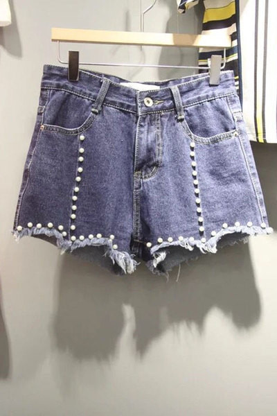 Hit σύντομο παντελόνι τζιν με κάταγμα στα πόδια και χάντρες