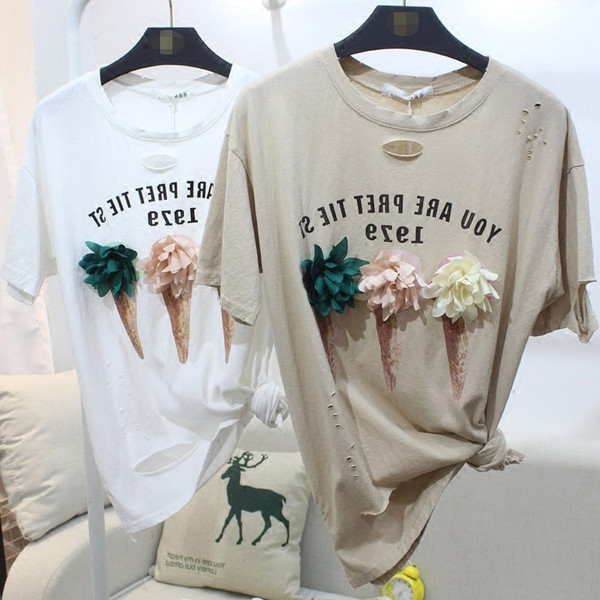 Καθημερινά κυρίες πουκάμισο με κοντά μανίκια και σκισμένα μοτίβα