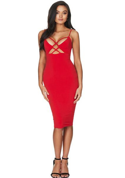 Κομψό κυρίες μοτίβο βραδινό φόρεμα σε κόκκινο και σκούρο μπλε χρώμα