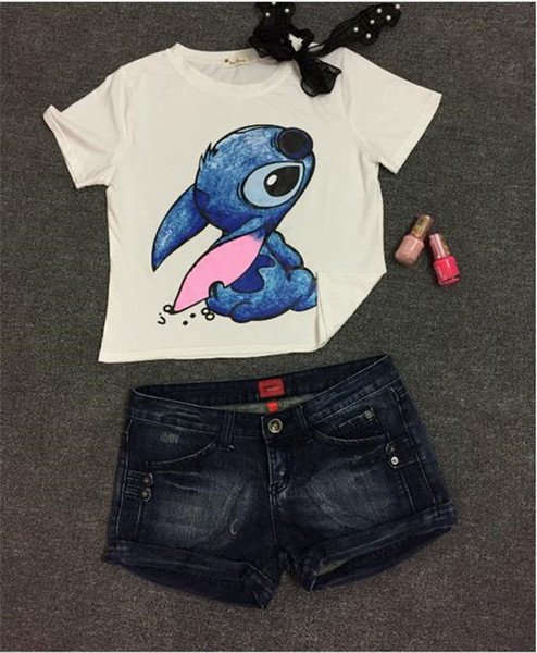 Λεπτό άνετα το καλοκαίρι πουκάμισο με κοντά μανίκια με Stitch χαρακτήρα κινουμένων σχεδίων