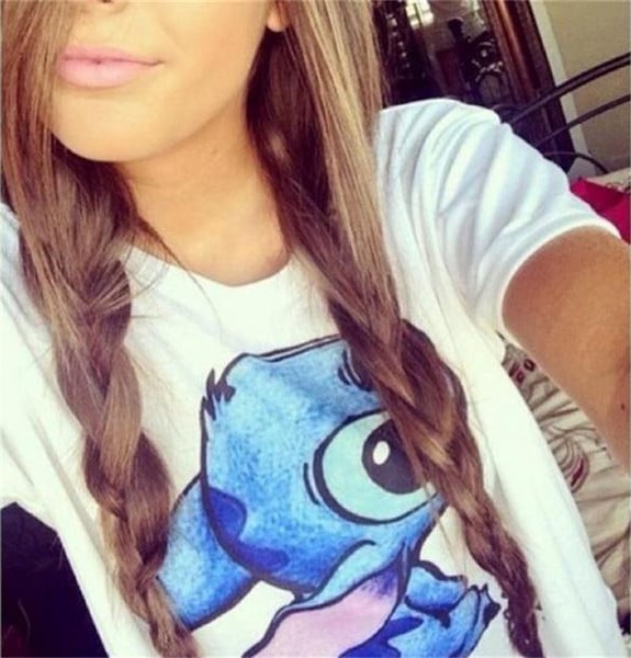 Λεπτό άνετα το καλοκαίρι πουκάμισο με κοντά μανίκια με Stitch χαρακτήρα κινουμένων σχεδίων