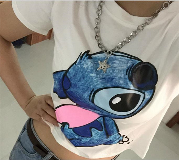 Λεπτό άνετα το καλοκαίρι πουκάμισο με κοντά μανίκια με Stitch χαρακτήρα κινουμένων σχεδίων