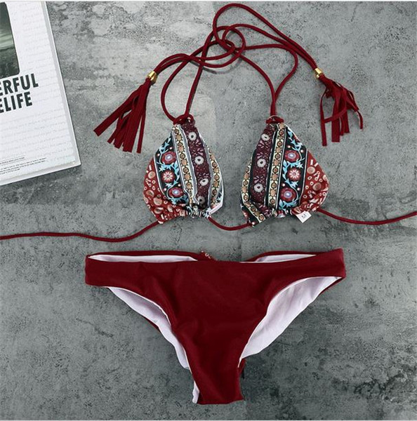 Τρέχουσα μαγιό 2 μέρη με φούντες και κορδέλα